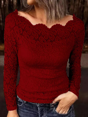 Off-shoulder Long Sleeve Lace Blouse Plus Size in Black