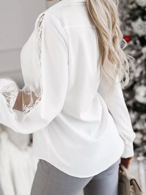 Dark Green with Lace-sleeve Button Up Shirt