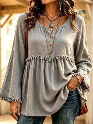 Black blouse with button detail and long sleeve