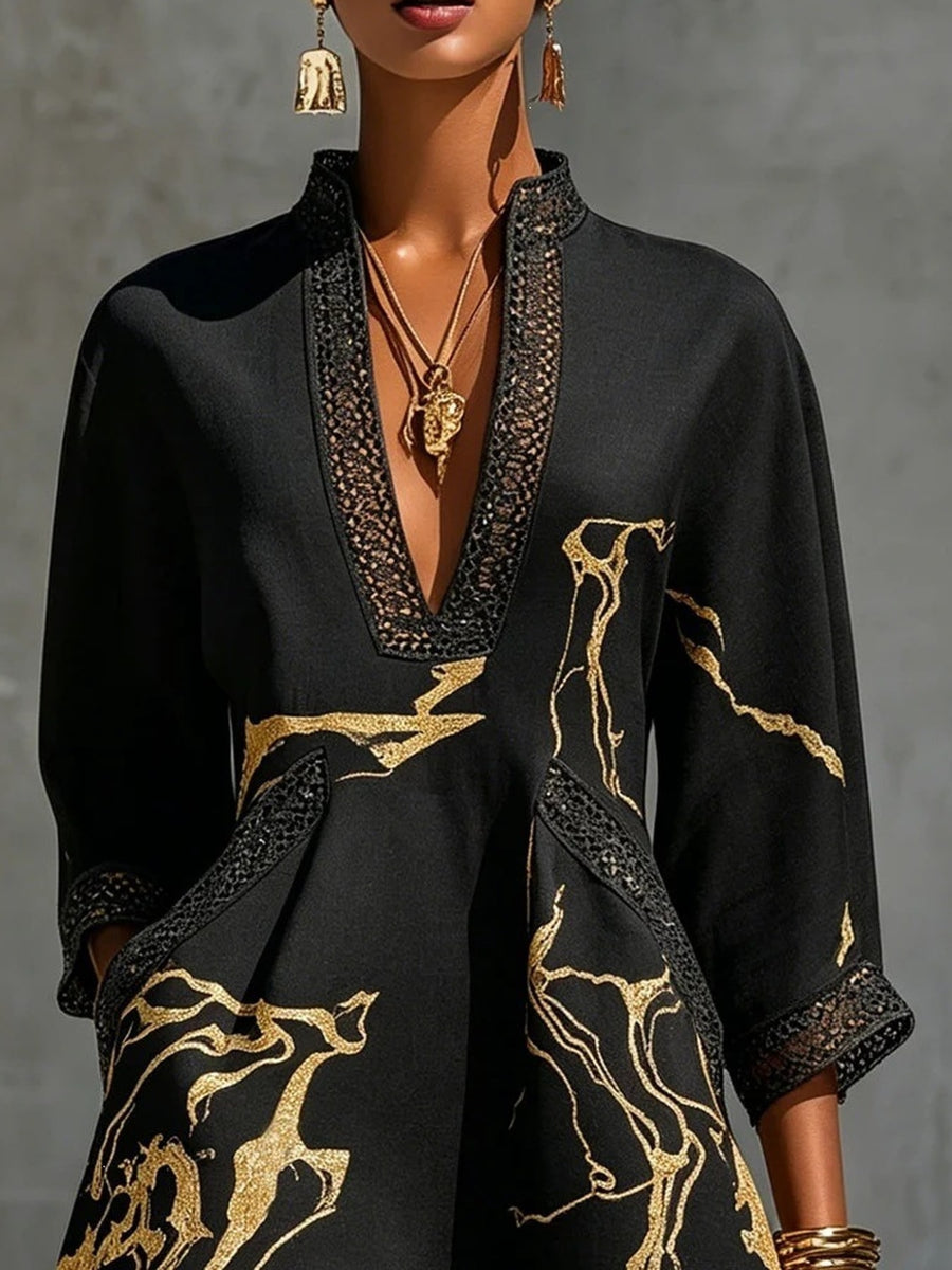 Notched 3/4 Sleeve Mini Dress in Pink