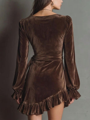 100% polyester Care instructions: Machine wash cold mini dress in Khaki Color with A-line silhouette