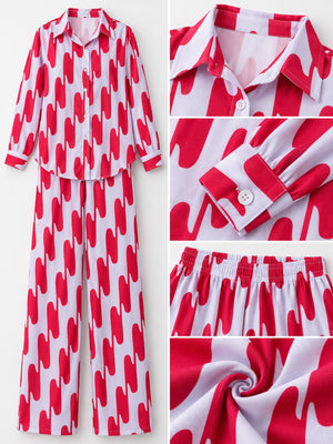two-piece set featuring striped in Red with Polyester and spandex blend texture