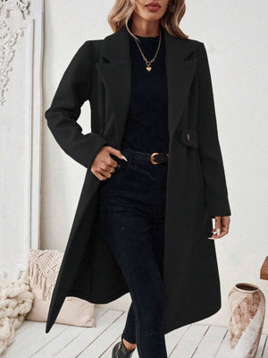 Khaki straight overcoat with notch lapel