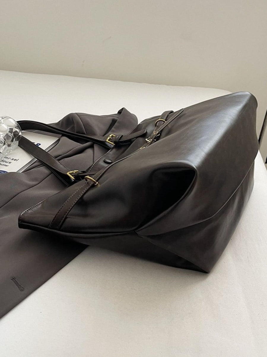 PU Leather Tote Bag in dark gray with adjustable straps