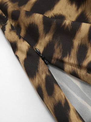Print bodycon maxi skirt with leopard print and side zipper detail.