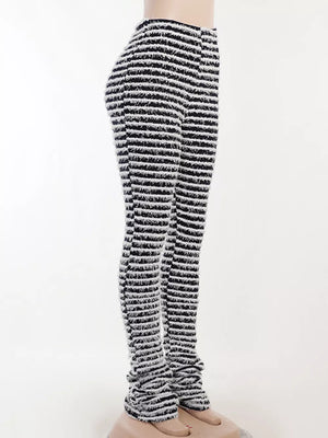 Striped Fuzzy Knit Pants in Pink