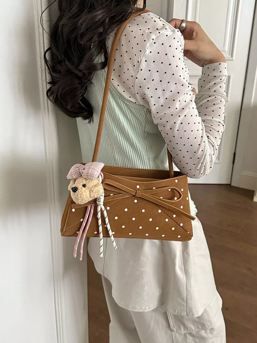 shoulder bag featuring polka dot in black with PU Leather Imported Size & texture