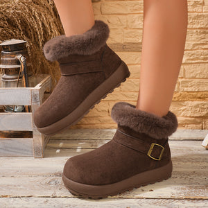 boots in dark brown with faux fur lining and ankle-length
