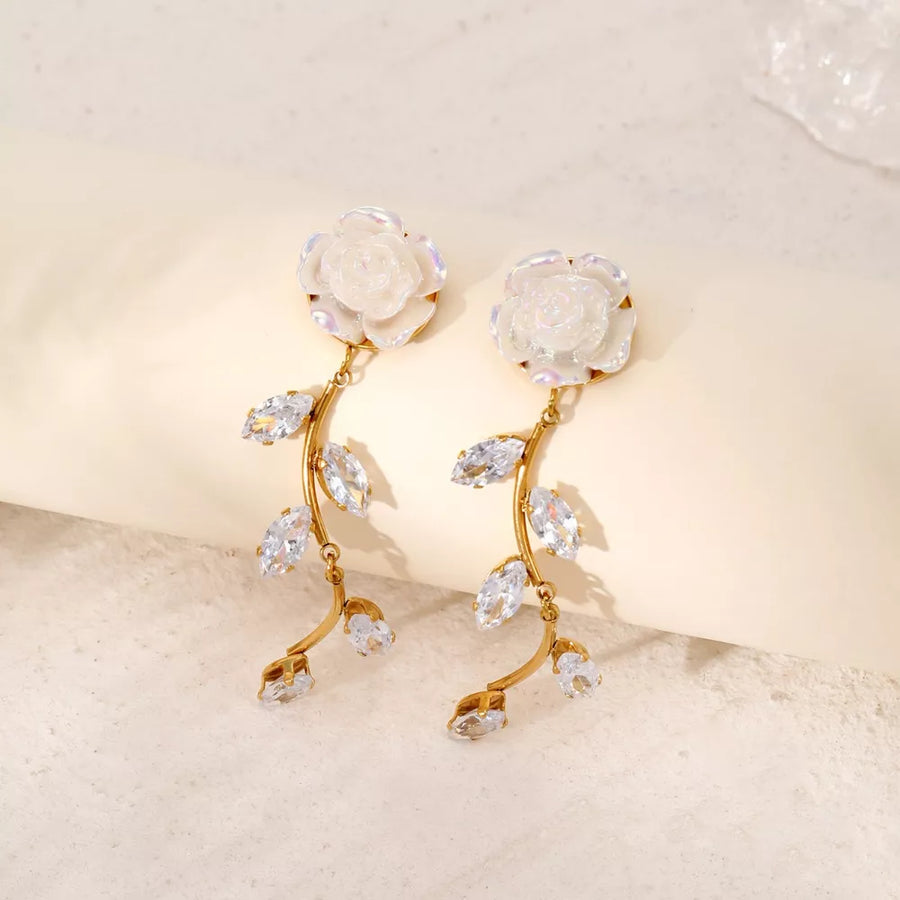 18K Gold-Plated,Resin,Stainless Steel,Rhinestone Care instructions: Avoid wearin earrings in clear with drop silhouette