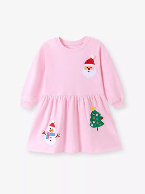 Pink sweatshirt dress featuring long sleeves and embroidered