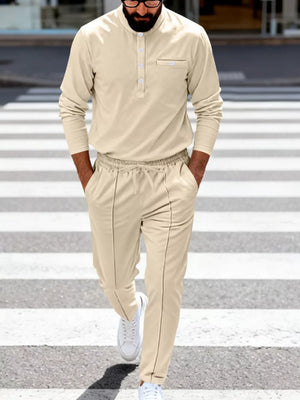 henley in beige featuring long sleeve and regular fit