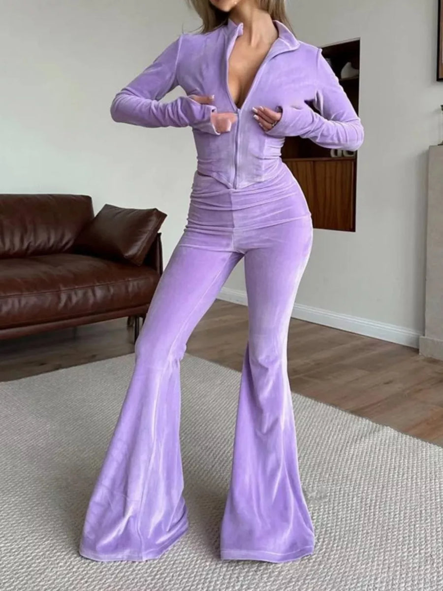 Y2K two-piece set in Purple with collared