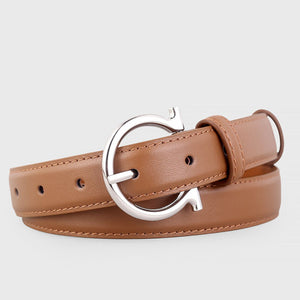 Brown cowhide leather belt with silver Omega buckle detail