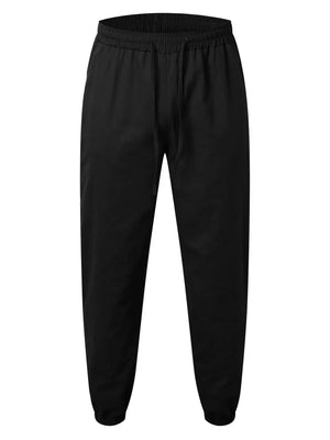 Black relaxed-fit cuffed trousers with drawstring waist