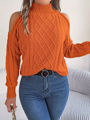 classic pullover sweater in Orange with mock neck