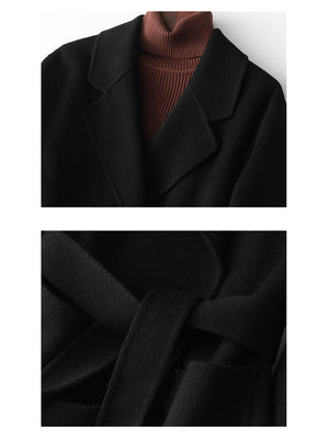 Black wool coat with hip-length and button-front