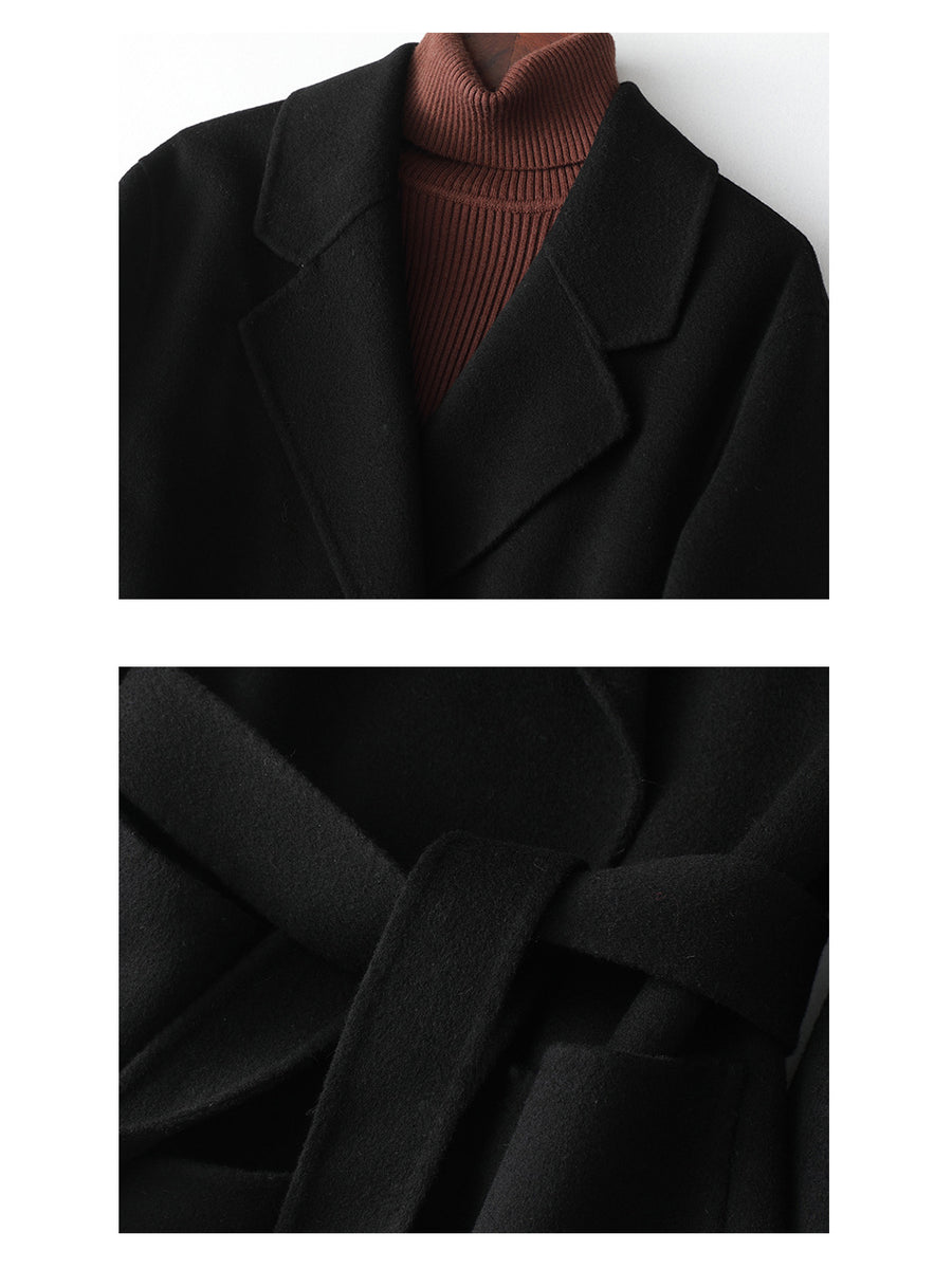Black wool coat with hip-length and button-front