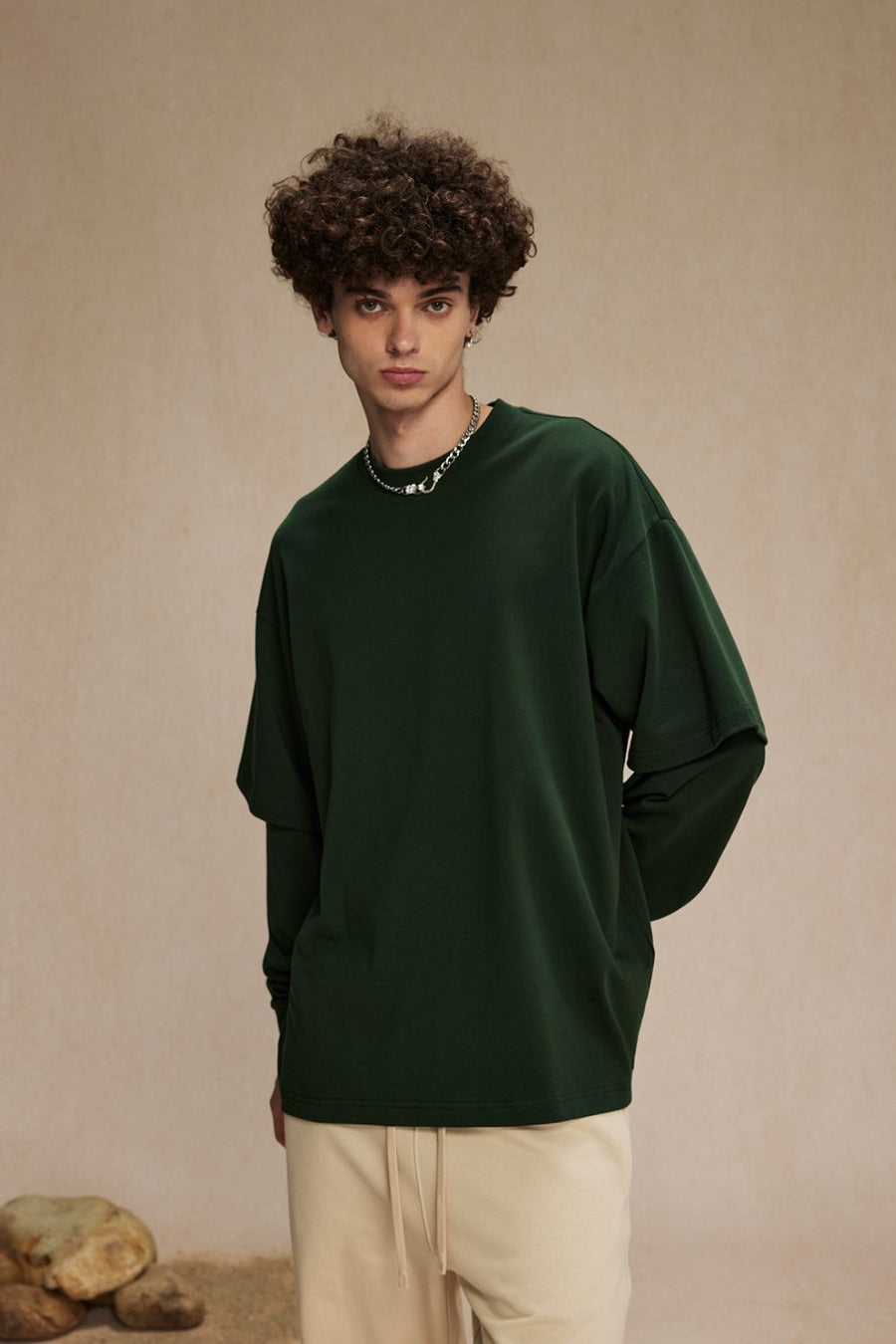 Dark green long sleeve crewneck t-shirt