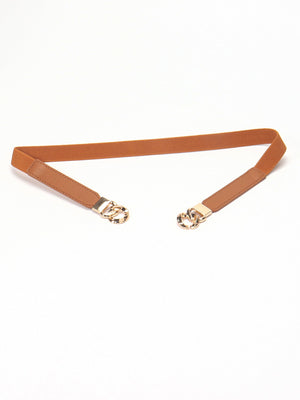 Ochre faux leather elastic belt with gold chain detail