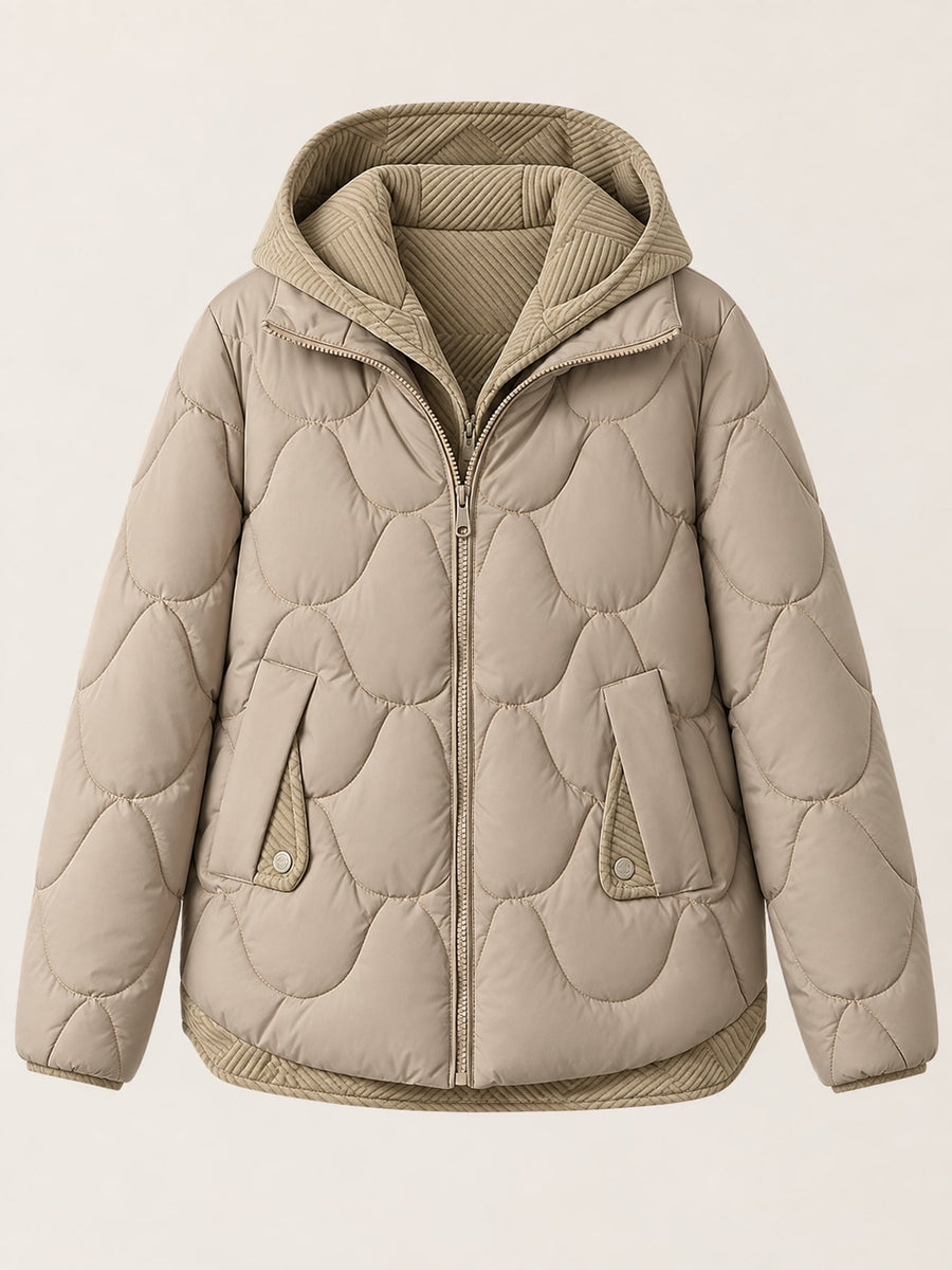 quilted jacket in Red with hooded and long sleeve