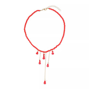 Gothic Beaded Tassel Necklace Zinc Alloy in Red