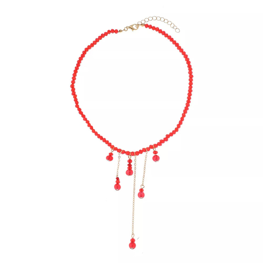 Gothic Beaded Tassel Necklace Zinc Alloy in Red