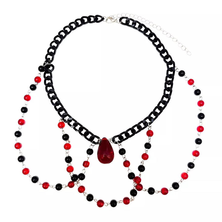 necklace in deep red with beaded and choker