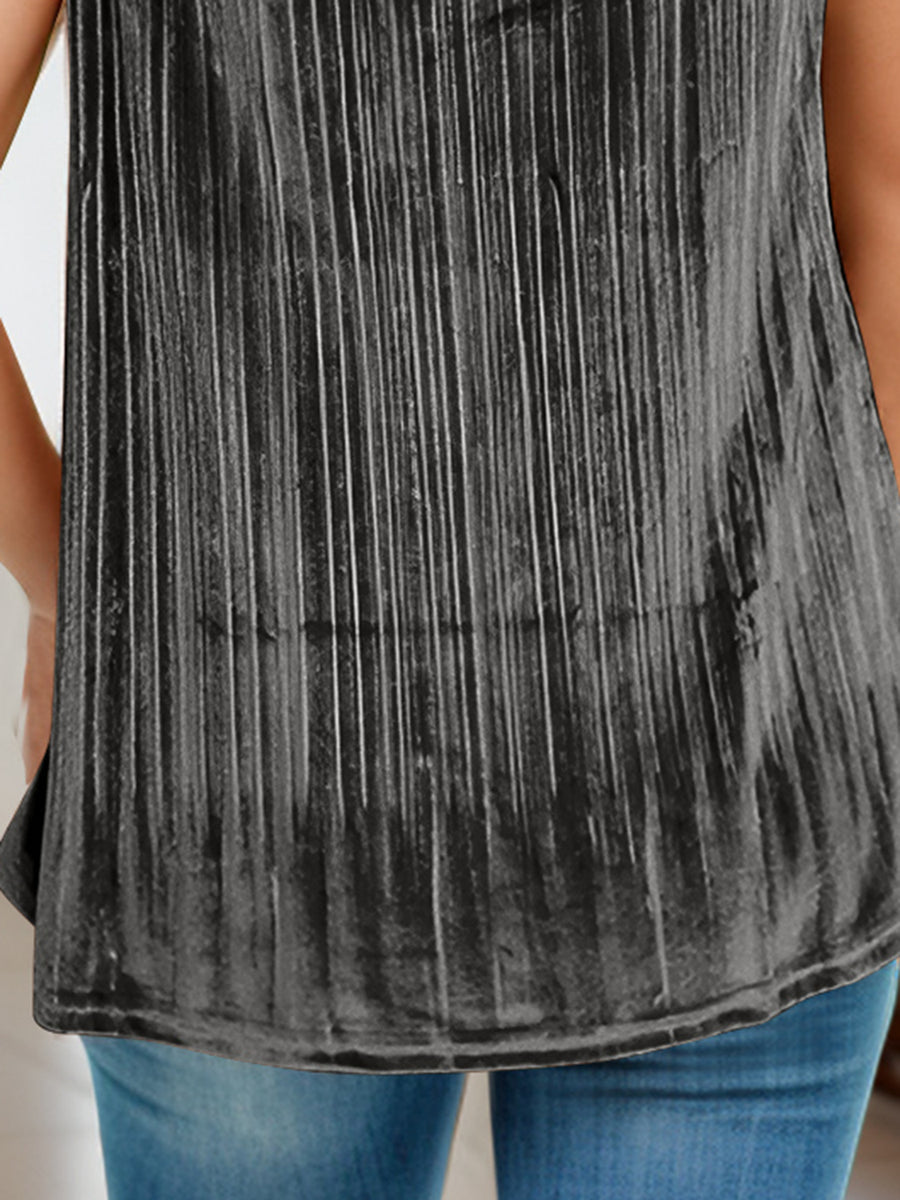 Black velvet cami with vertical pleats and lace trim detail