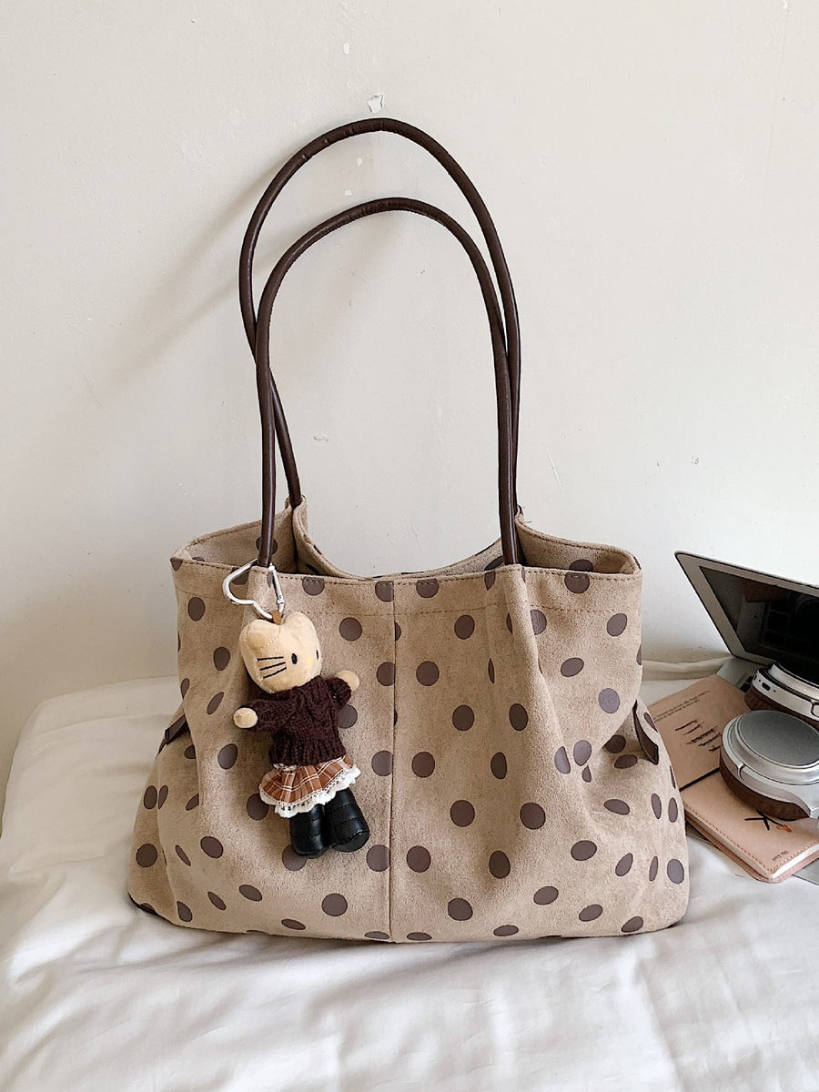 shoulder bag in dark brown with polka dot and shoulder straps