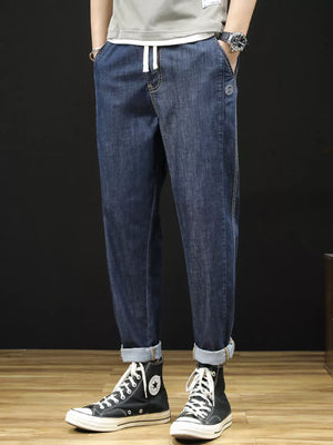 charcoal straight jeans with full-length and drawstring