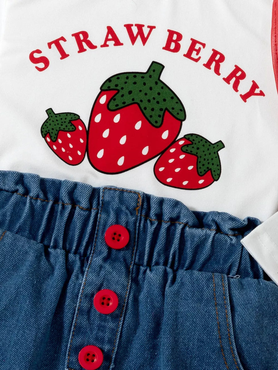 White with Children's Strawberry Long Sleeve Top And Jeans Set