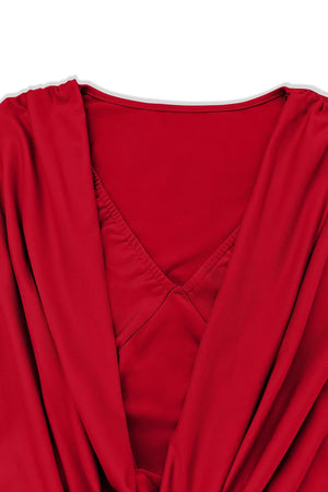 Ruched Cowl Neck Long Sleeve Mini Dress, view 15