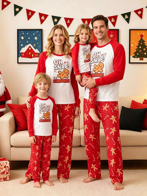 red pajama set with elastic waist and long sleeve