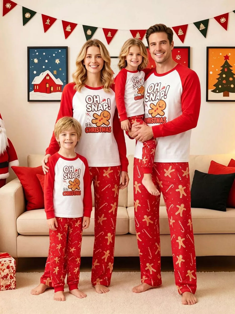 red pajama set with elastic waist and long sleeve