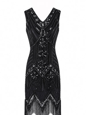 Sequin Fringe Hem Sleeveless Dress Plus Size in Dark Green with sequin