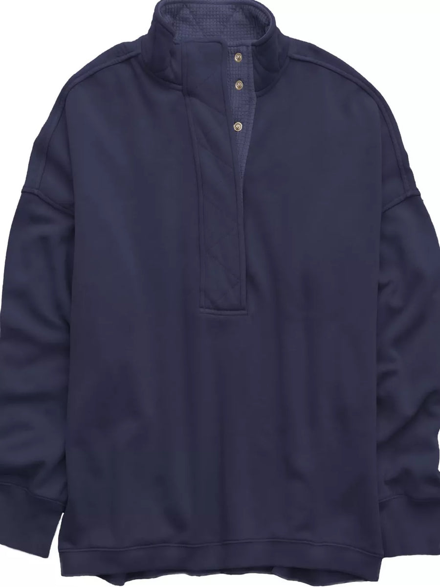 Half Snap Dropped Shoulder Sweatshirt in Navy Blue with dropped shoulder