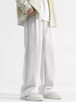 Light gray cotton sweatpants with drawstring and wide leg
