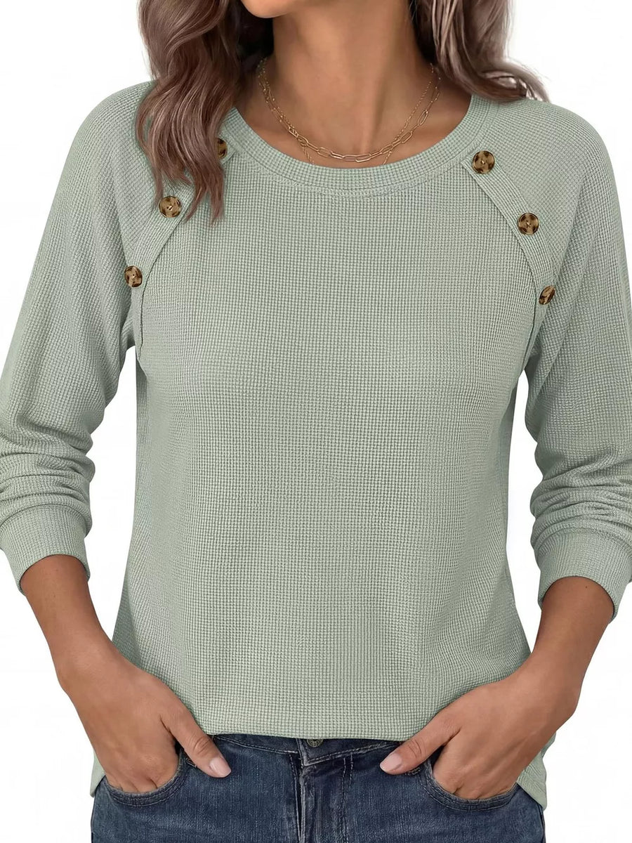 t-shirt in Blue with waffle knit texture and hip-length