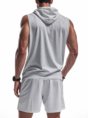 Light gray sleeveless hoodie and shorts set for men, comfortable athletic wear