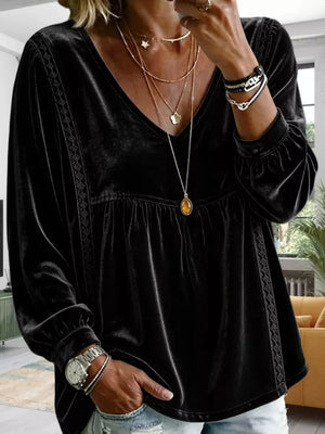 Navy relaxed blouse with v-neck