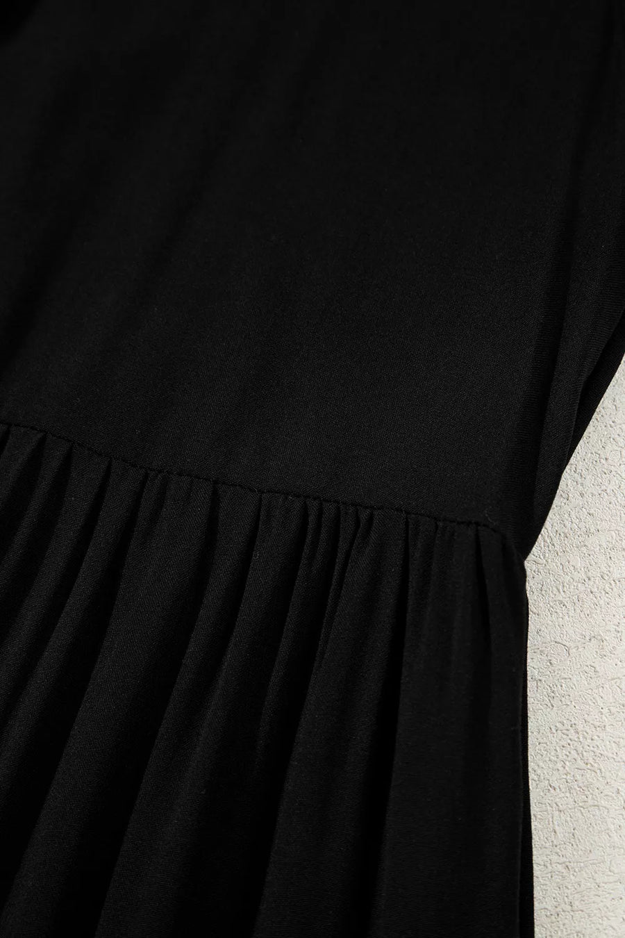 Black tiered maternity maxi dress with gathered waist detail