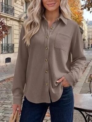 65% polyester, 30% viscose, 5% elastane Care instructions: Machine wash cold button-down shirt in Black with relaxed