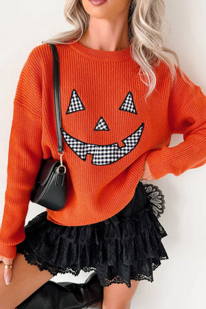 pullover sweater in Orange with graphic print and drop shoulder