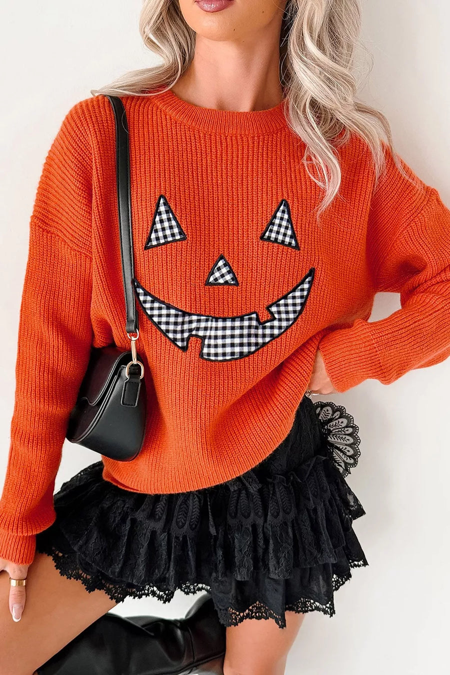 pullover sweater in Orange with graphic print and drop shoulder