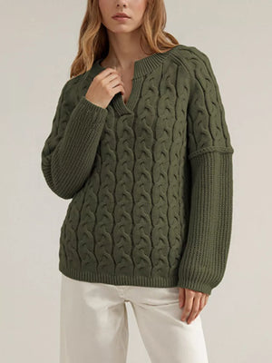 Red pullover sweater with hip-length and pullover