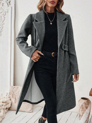 Lapel Collar Longline Coat in camel with pocketed