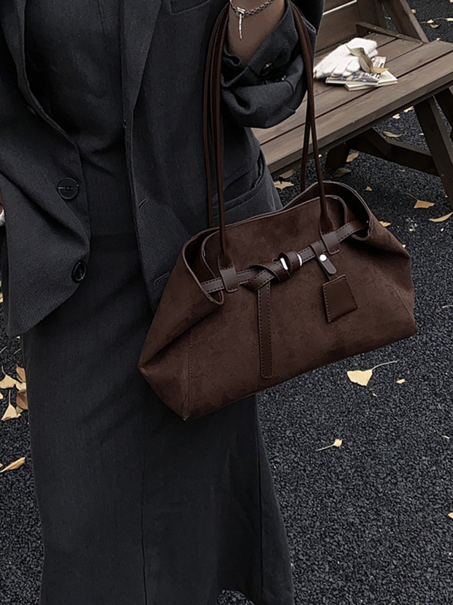 Buckle Detail Medium Shoulder Bag in Brown with buckle detail