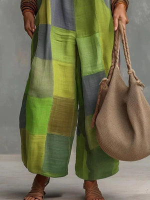jumpsuit in Green with color-block and halter neck