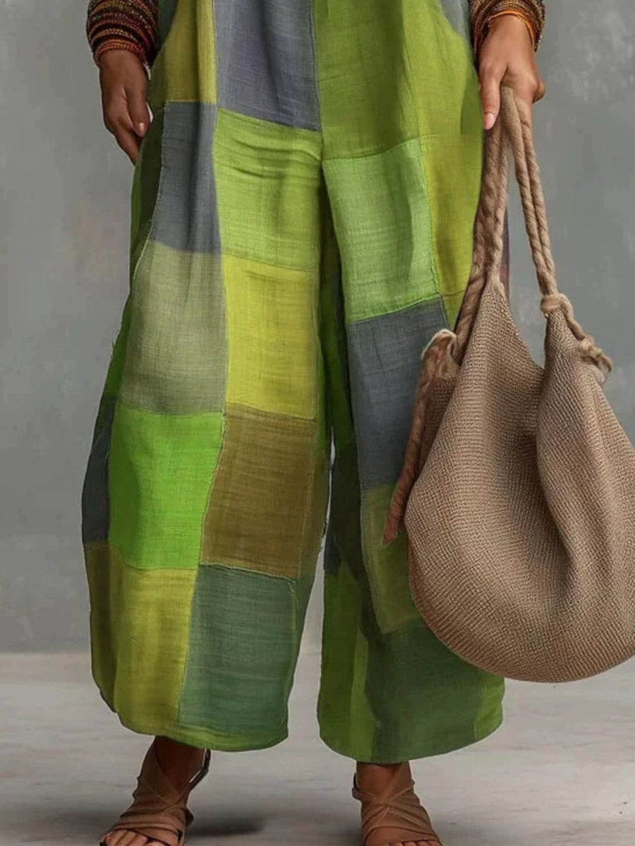 jumpsuit in Green with color-block and halter neck