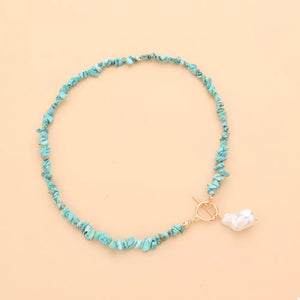 Turquoise,Freshwater Pearl,18K Gold-Plated,Alloy Care instructions: While wearin necklace in gold with choker silhouette